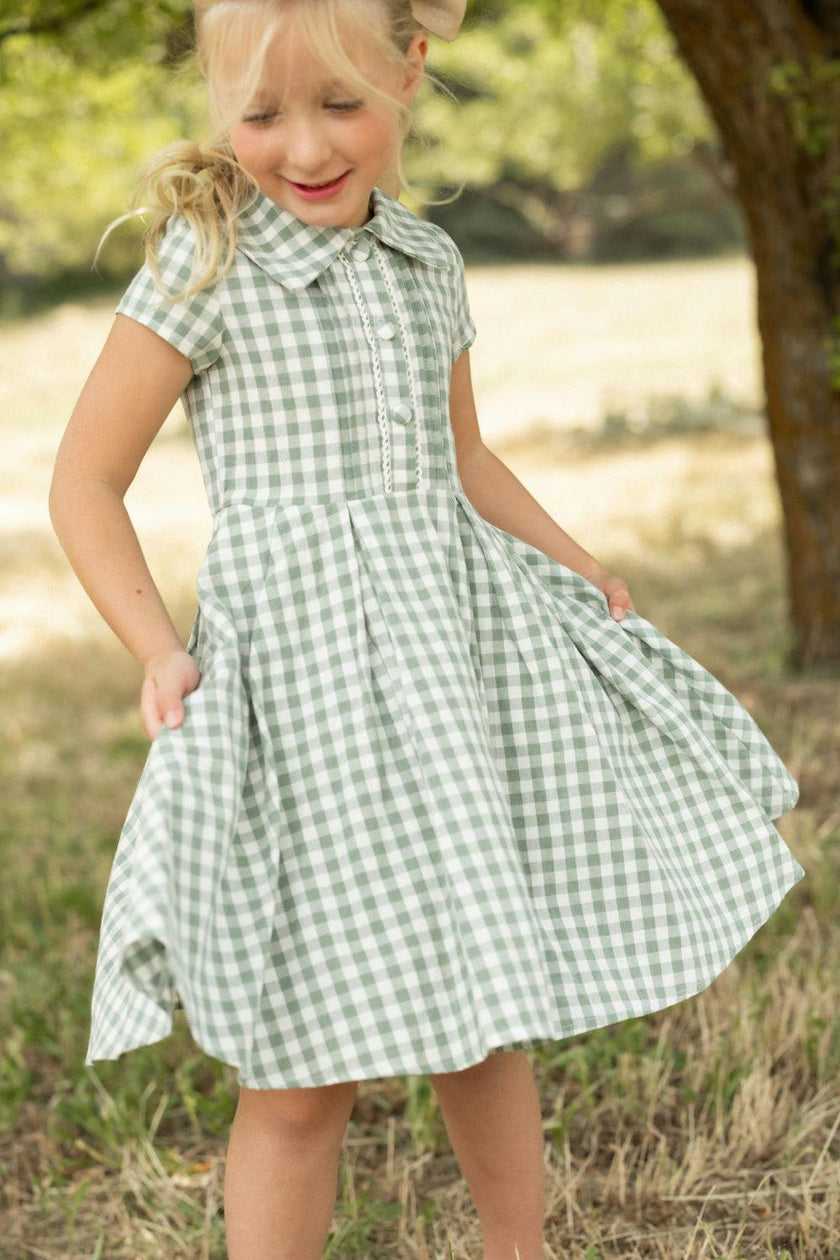 Mini Amber Dress in Sage Gingham