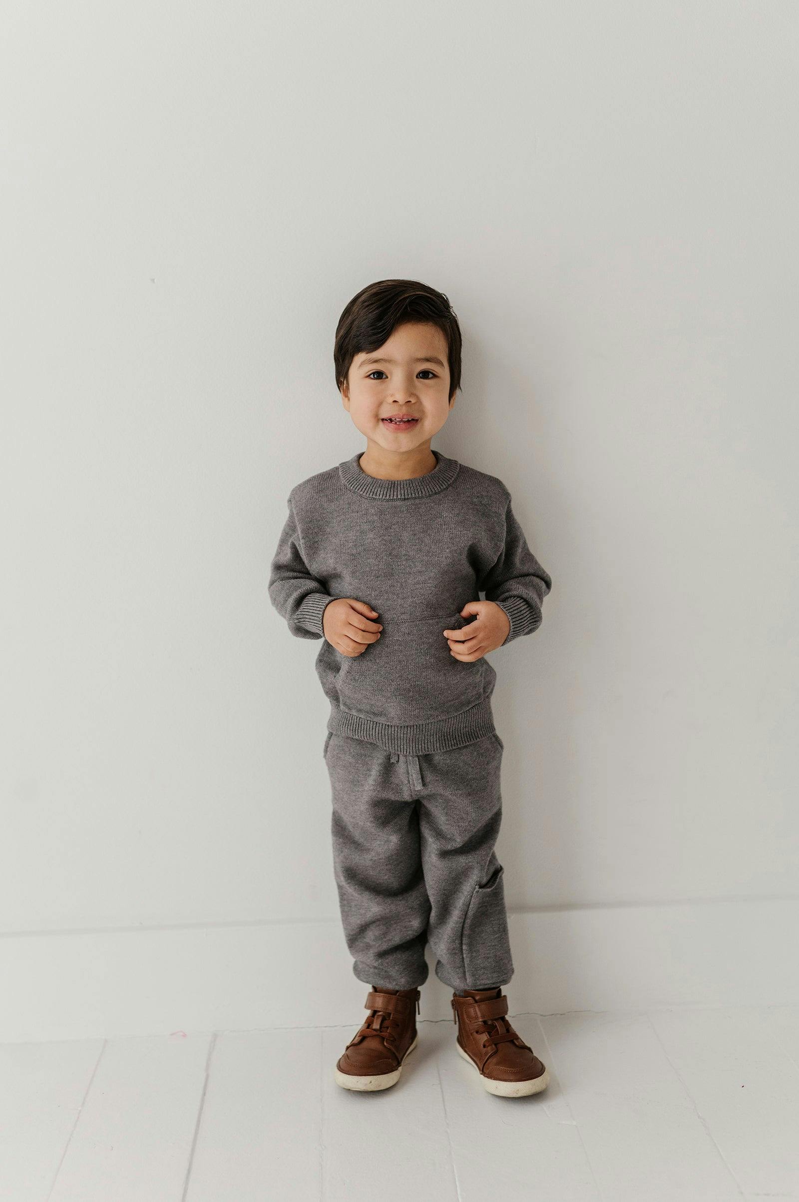 Boys Knit Set in Heather Mid Gray