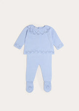 Diamond Openwork Three Piece Knitted Set in Light Blue (1-9mths)