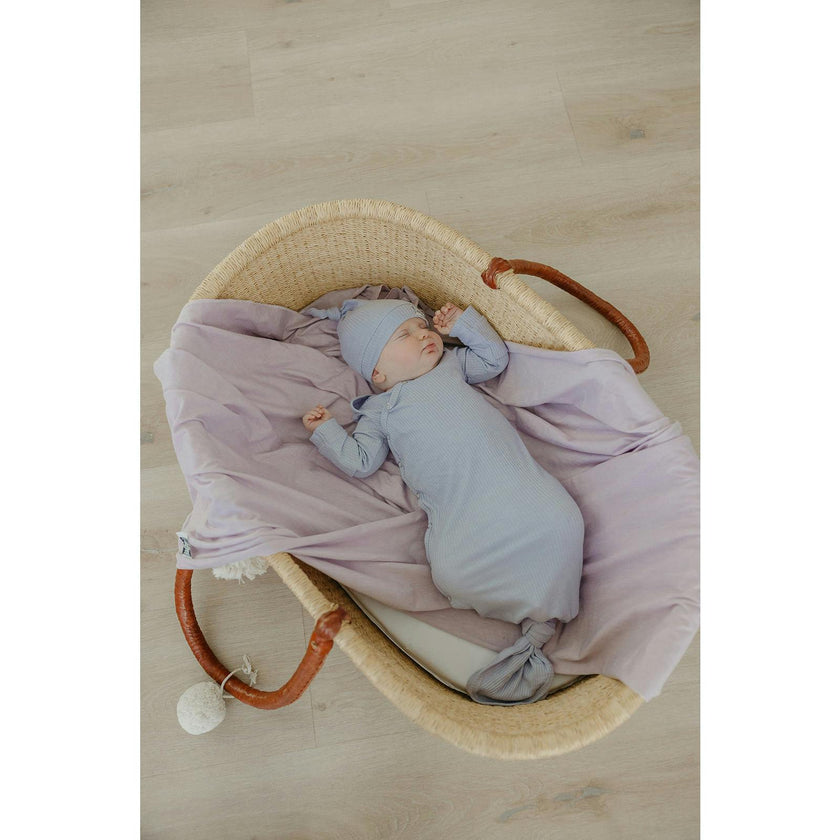 Periwinkle Rib Knit Newborn Knotted Gown