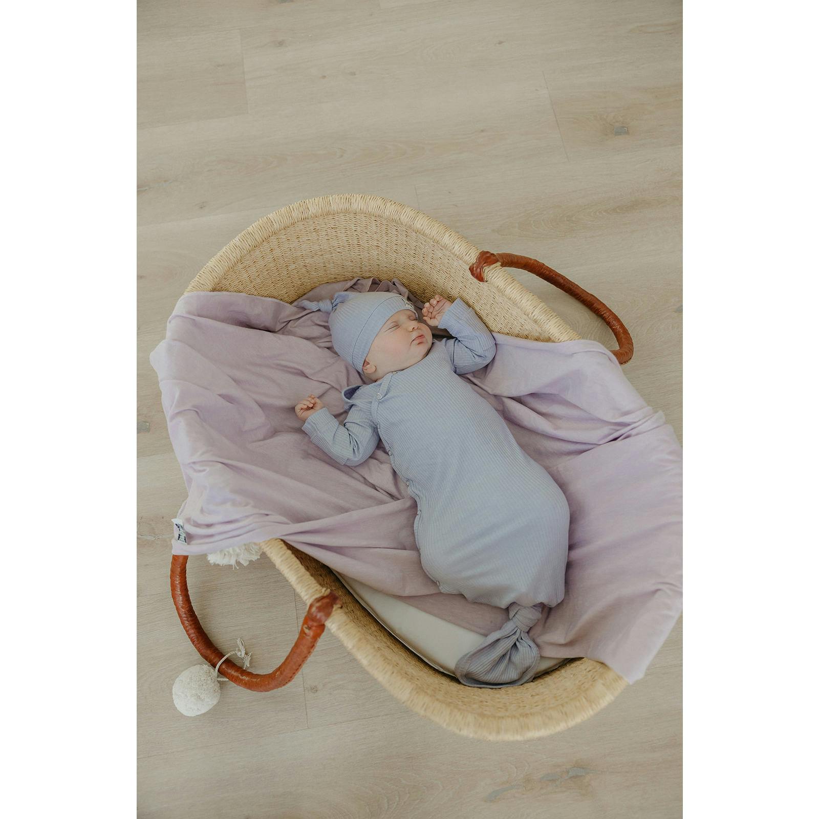 Periwinkle Rib Knit Newborn Knotted Gown