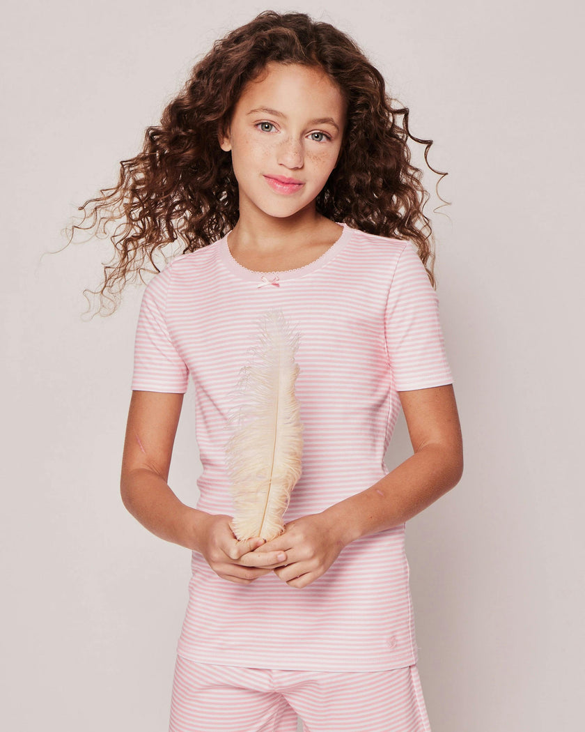 Kid's Pima Snug Fit Pajama Short Set in Pink Stripe