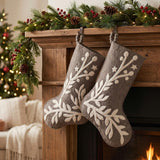 Hand Felted Wool Christmas Stocking, Stars and Branch Gray