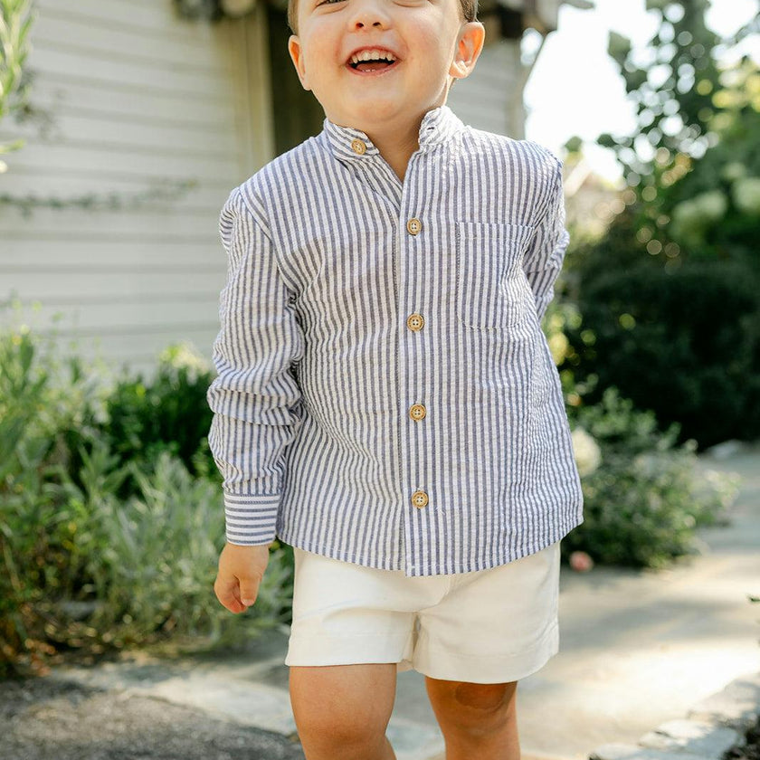 Arthur Long Sleeve Shirt - Navy Seersucker