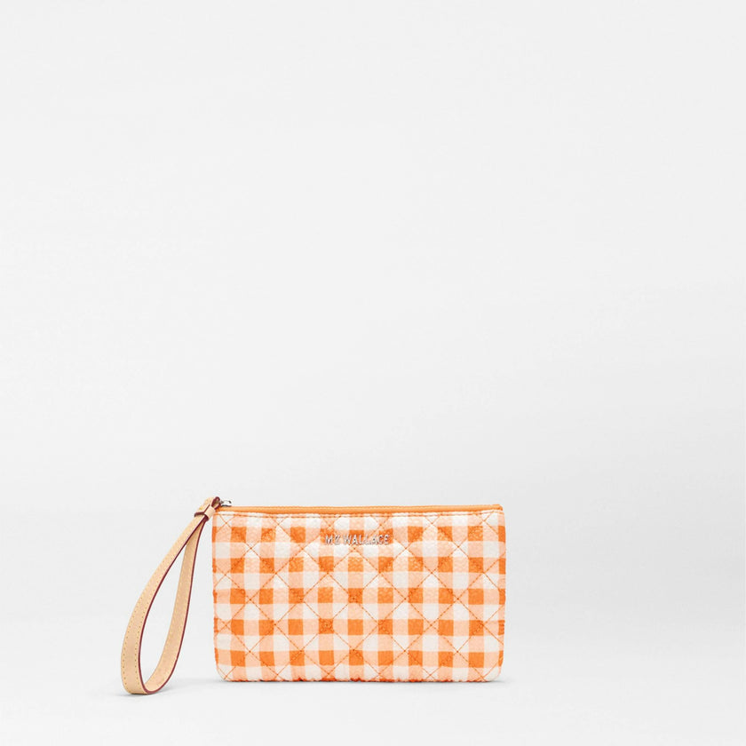 Sunset Orange Gingham Flat Metro Wristlet