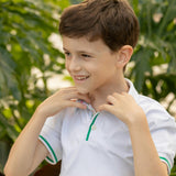 Henley Polo in Classic White with Midspring Floral Trim