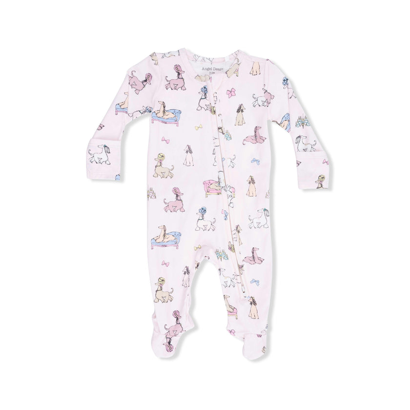 Fancy Hounds with Bows - 2 Way Ruffle Back Zipper Footie