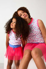 neon pink pleated skort