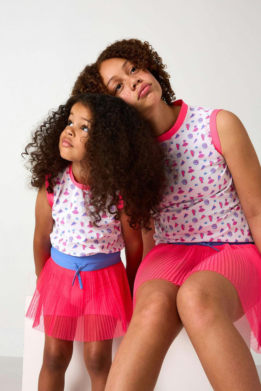neon pink pleated skort
