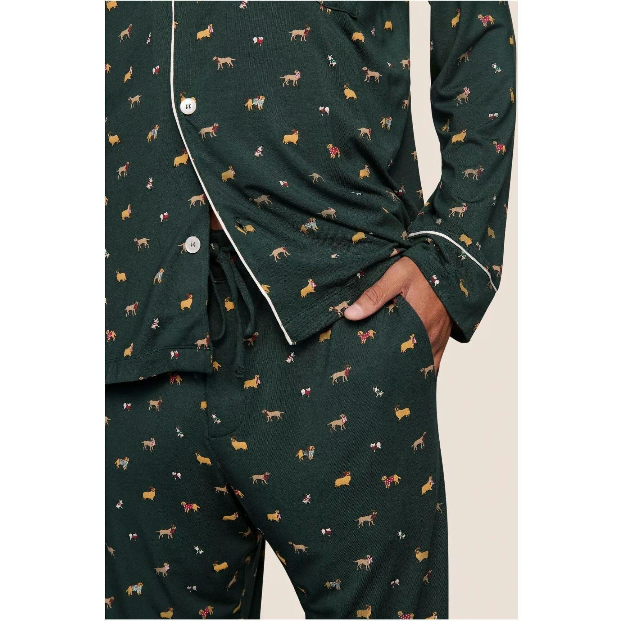William Printed Long PJ Set, Green