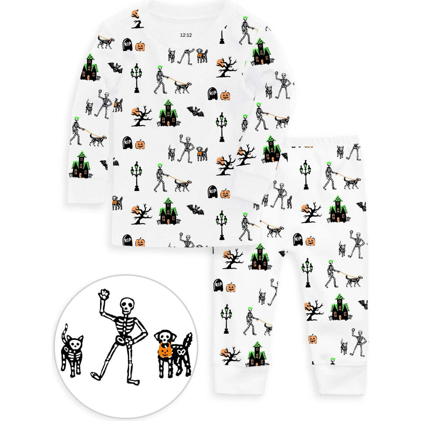 The Organic Long Sleeve Pajama Set [Spooky Skeletons]