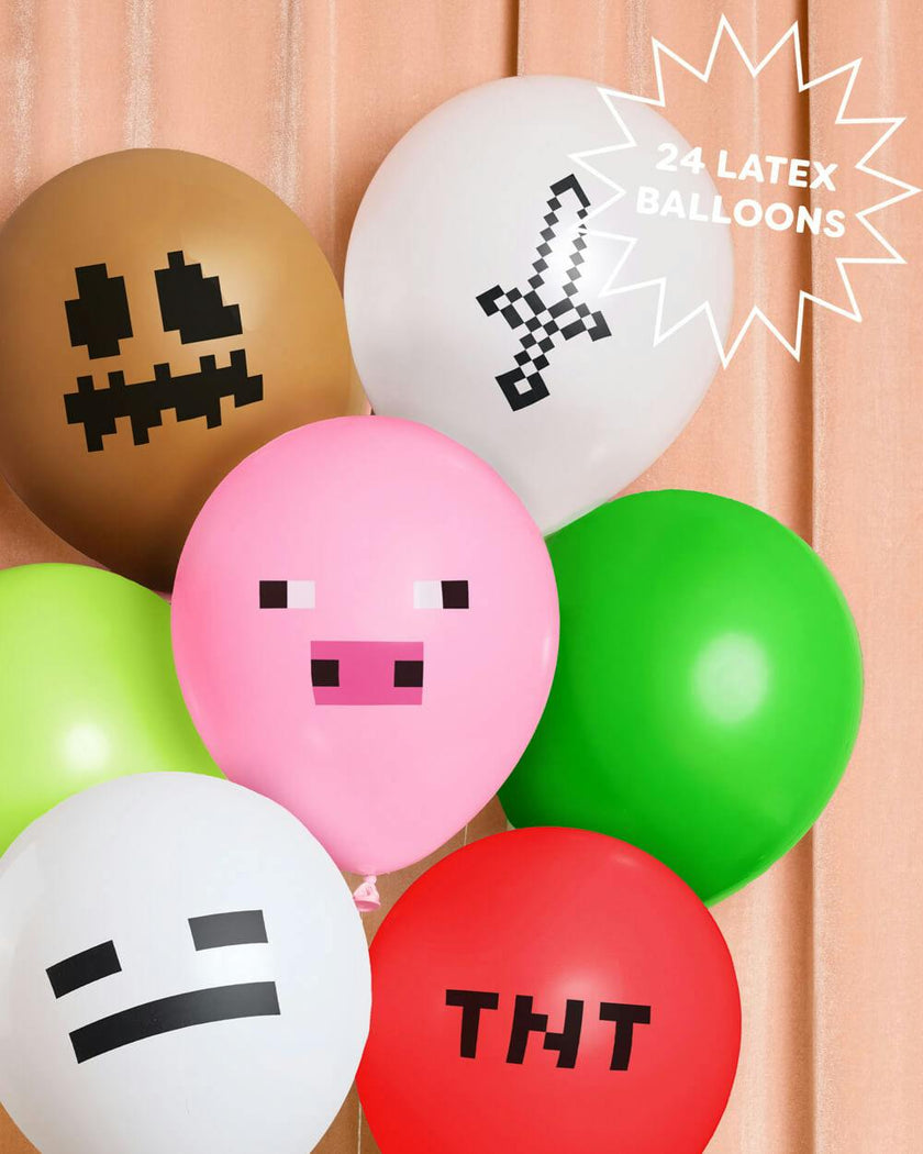 Pixel Mining Game Balloon Pack - 25 latex balloons
