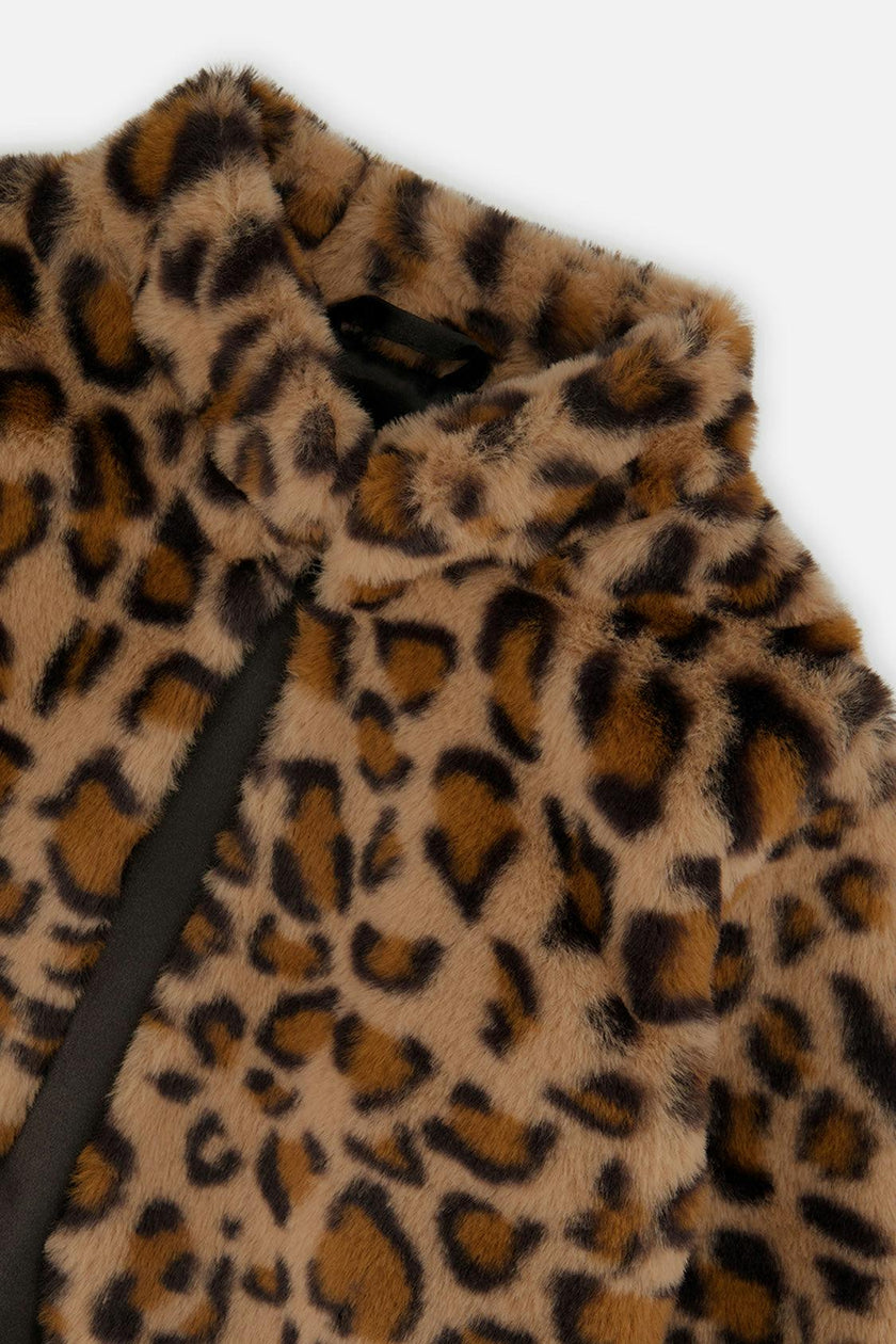 Faux Fur Jacket Brown Leopard Print