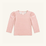 Long Sleeve Puff Sleeve Tee in Pink & White Heart Stripe