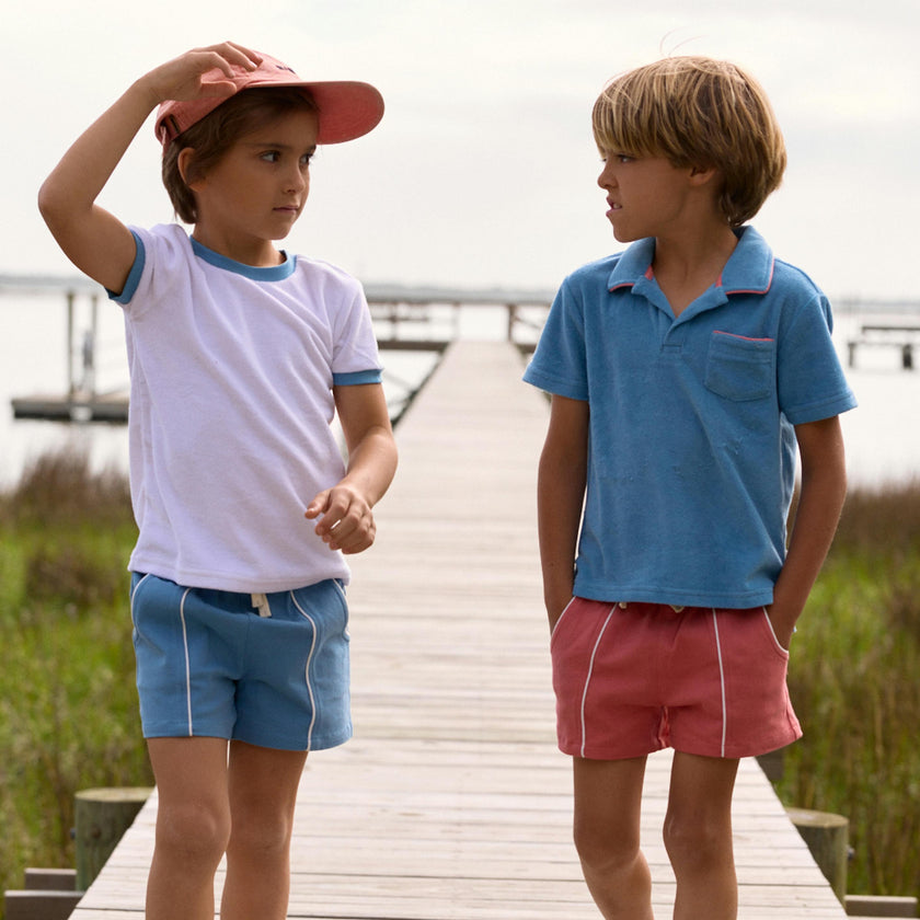 boys cerulean blue french terry polo