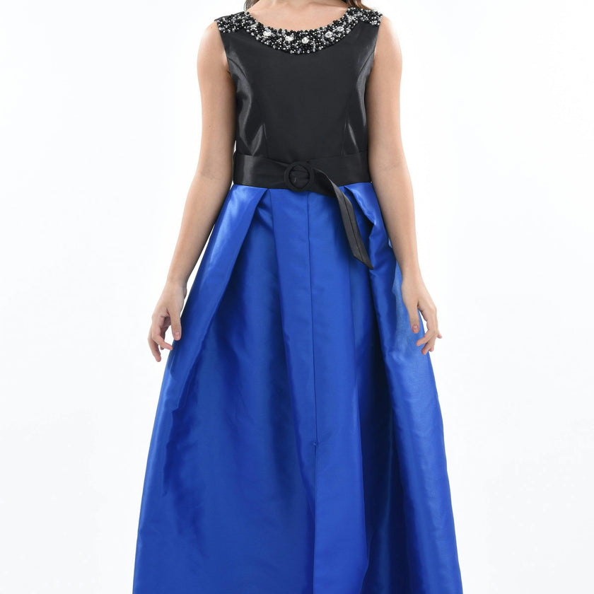 Blue Lucena Sleeveless Gem Gown