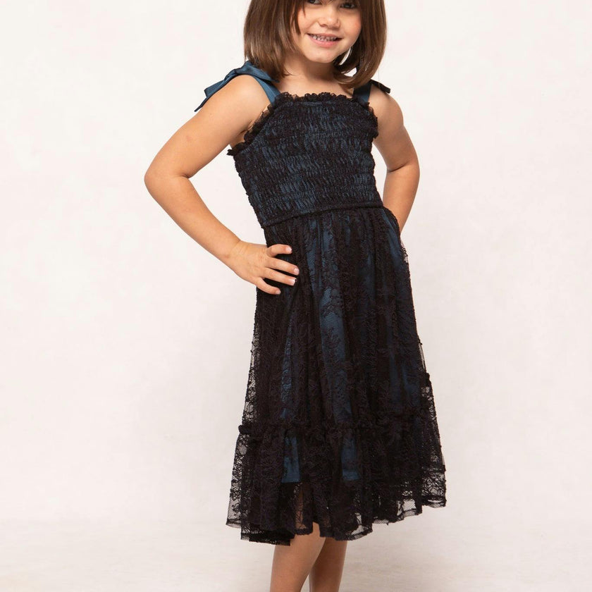 Mini Isadora Dress in Navy & Black