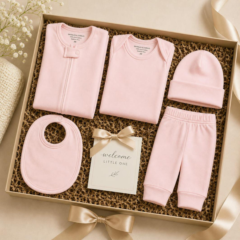 Pima Cotton 5-Piece Newborn Layette Set | Hypoallergenic Baby Gift Set