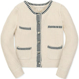 Organic Puff Sleeve Textured Cardigan Sweater, White