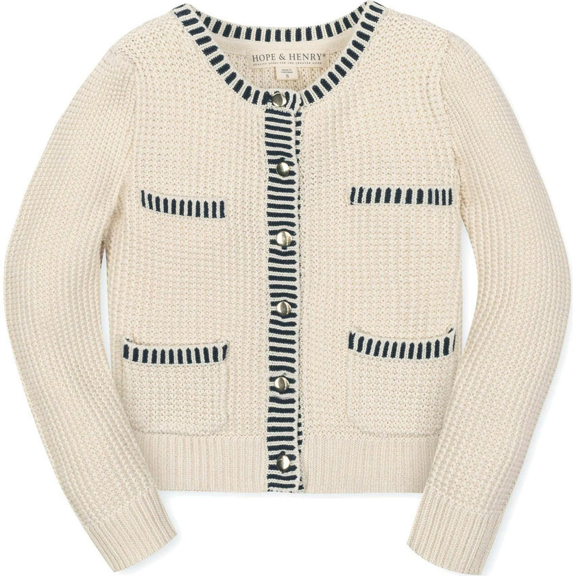 Organic Puff Sleeve Textured Cardigan Sweater, White