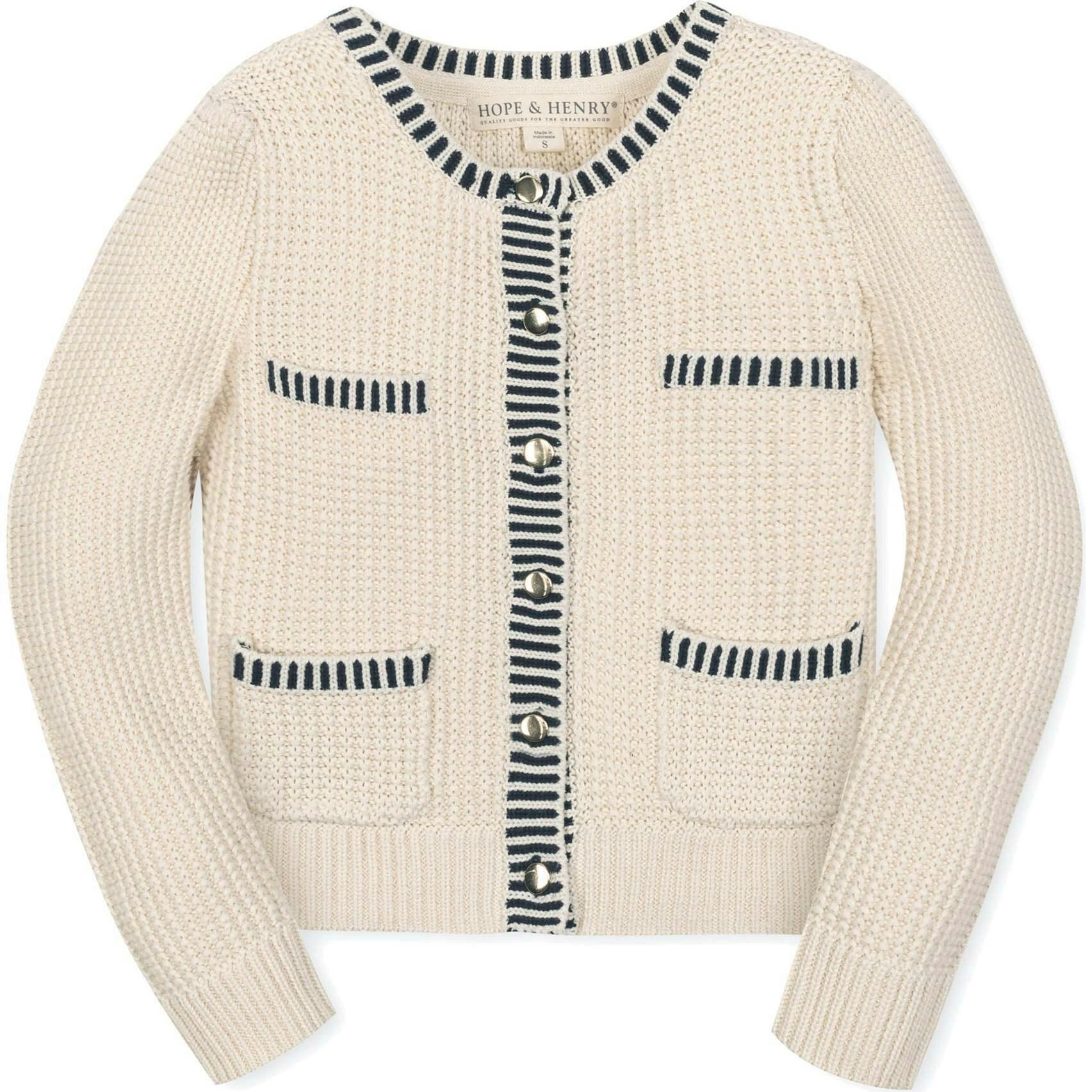 Organic Puff Sleeve Textured Cardigan Sweater, White