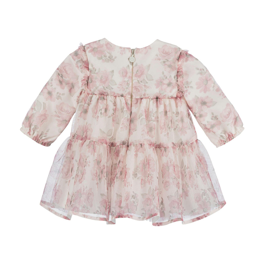 Pink Floral Tulle Smocked Dress