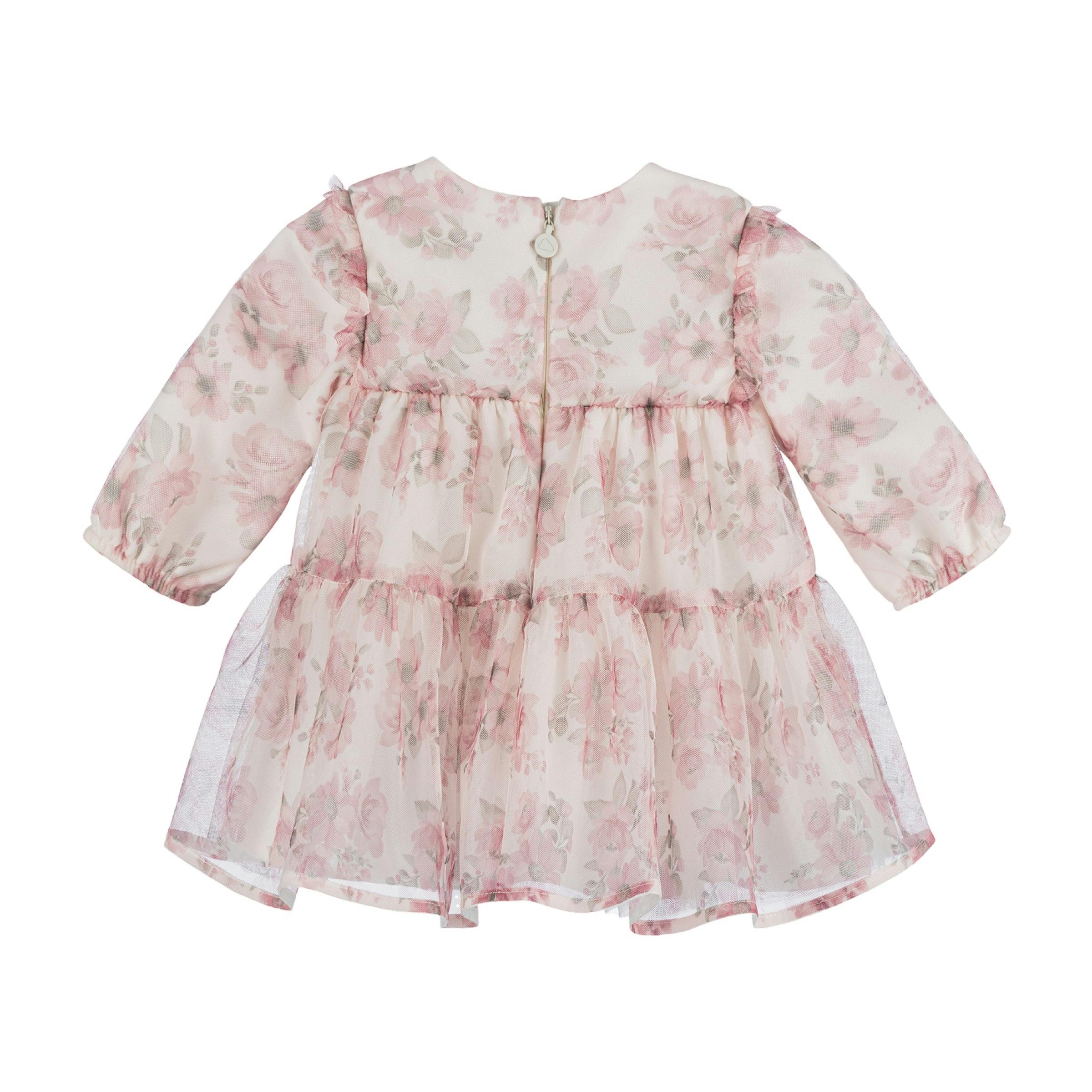 Pink Floral Tulle Smocked Dress