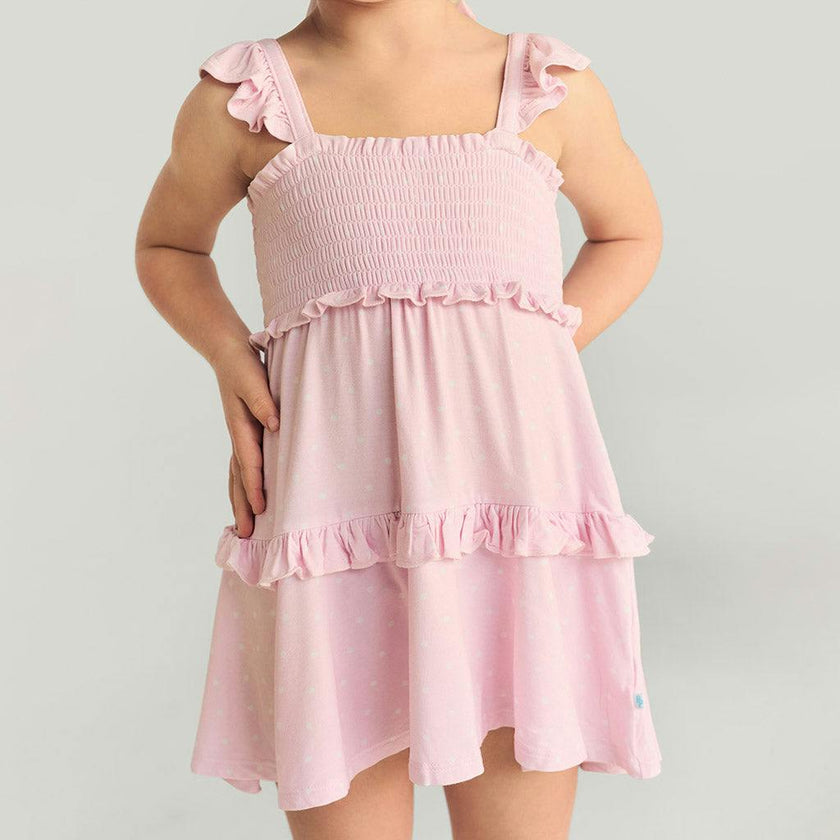 Caroline Dot Smocked Babydoll Dress