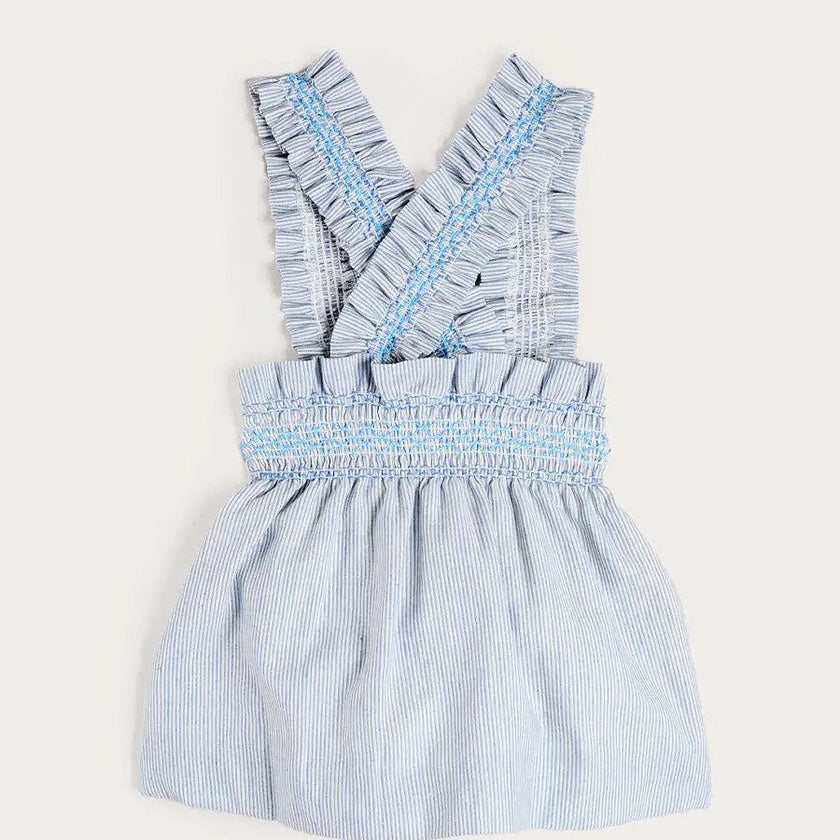 Alexander Stripe Smocked Skirt with Braces in Blue (18mths-6yrs)