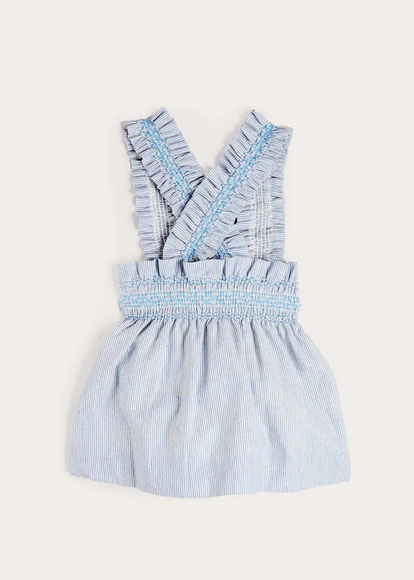 Alexander Stripe Smocked Skirt with Braces in Blue (18mths-6yrs)