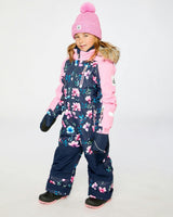 Kids One Piece Play Snowsuit Blue Floral Print