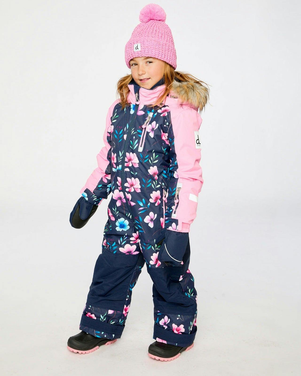 Kids One Piece Play Snowsuit Blue Floral Print