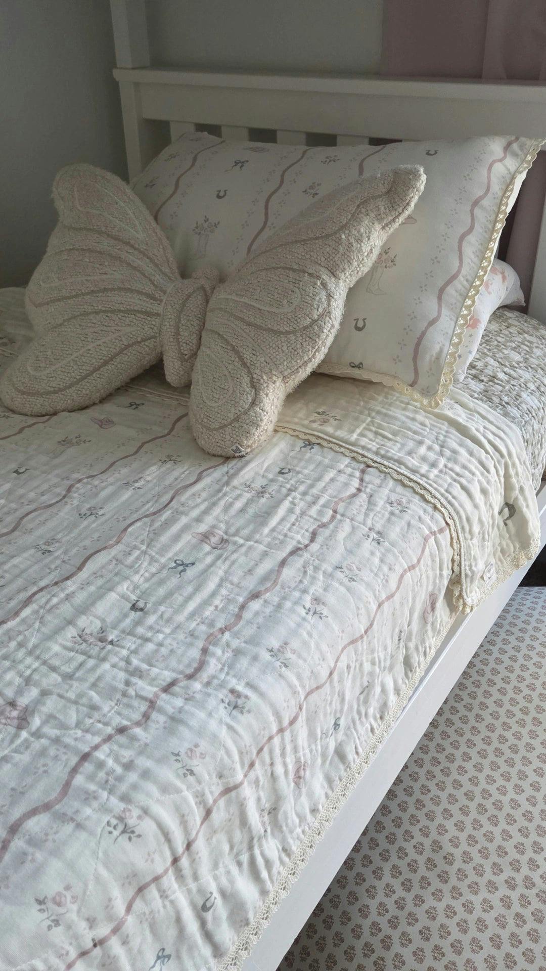 Big Kid Blanket 6 Layer Gauze QUILTED- Vintage Cowgirl