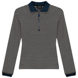 Stripped Ribbed Zipper Henley Tee