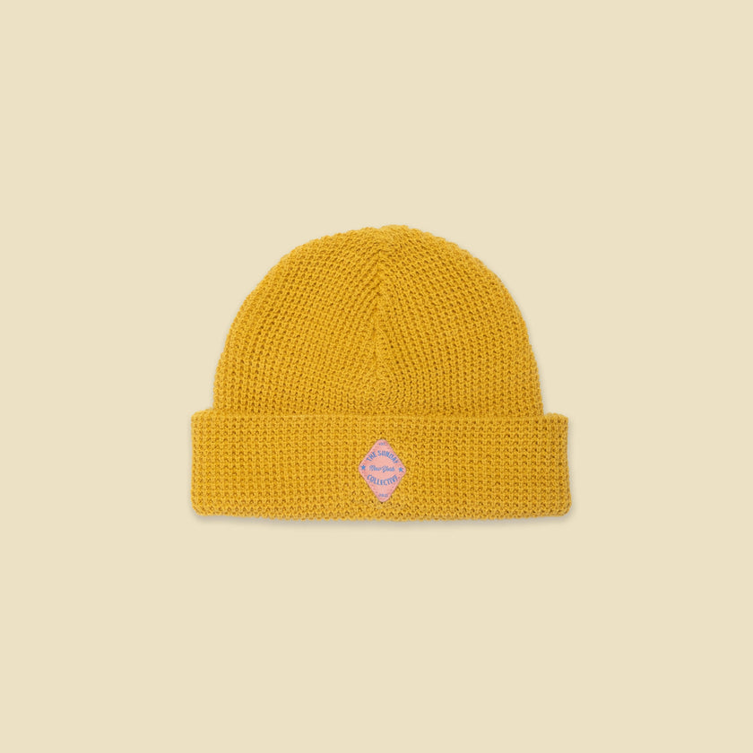Organic Waffle Knit Beanie in Brass Yellow