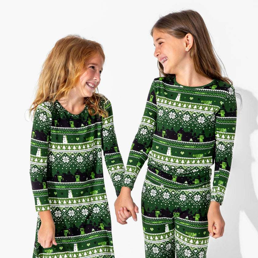 Minecraft: Creeper Holiday Bamboo Girls' Long Sleeve Dress