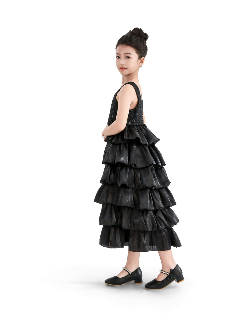 Black Ruffle Tiered Gala Dress