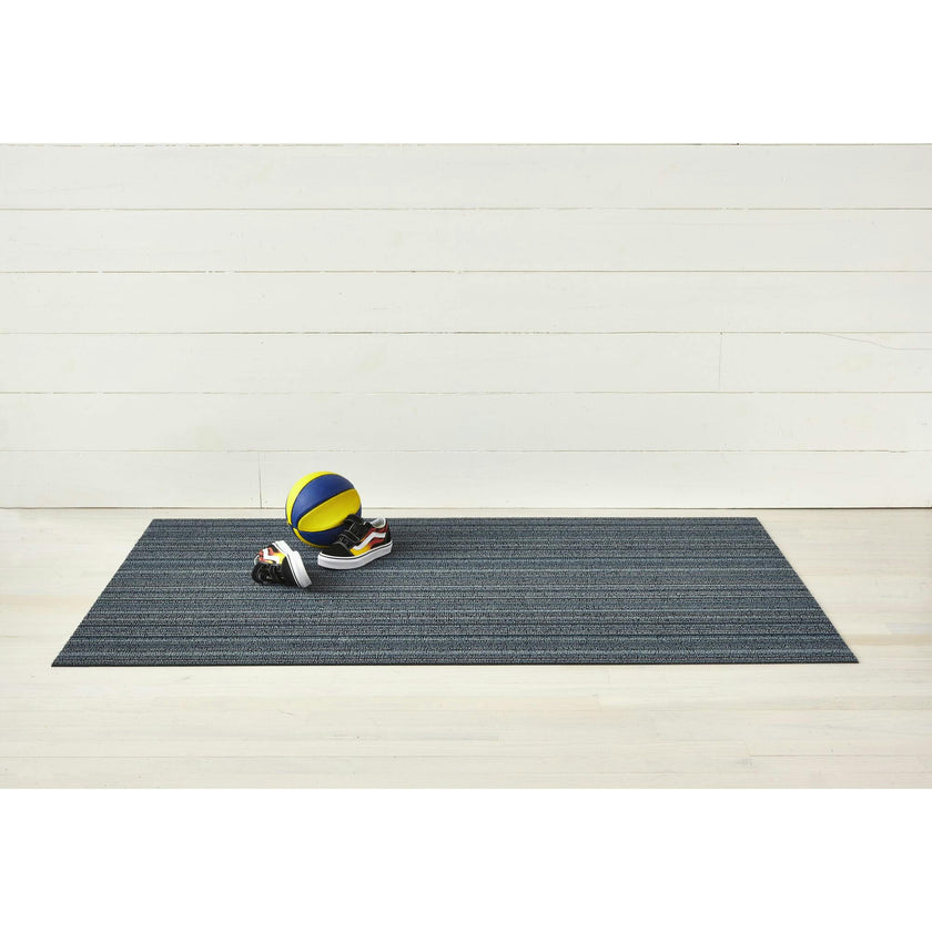 Skinny Stripe Shag Floor Mat, Blue