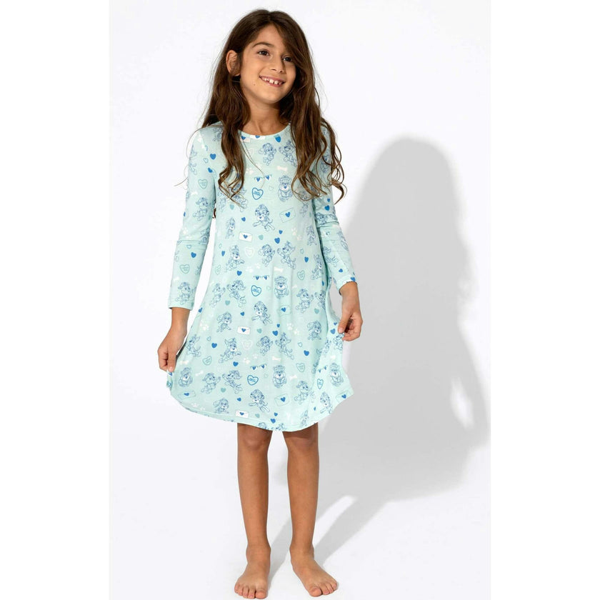 PAW Patrol: Valentine's Blue Bamboo Girls' Long Sleeve Dress