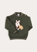 Corgi Embroidered Button Detail Jumper in Green (18mths-10yrs)