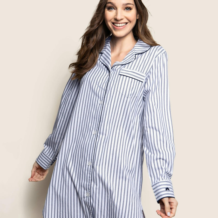 Women's Twill Nightshirt in Navy French Ticking