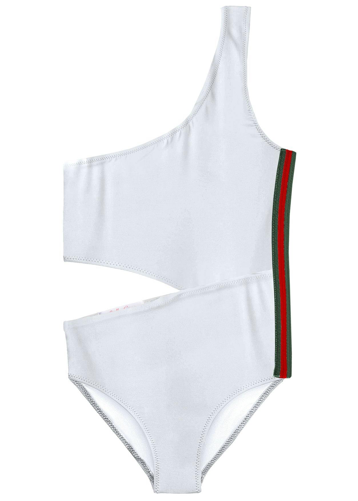 Side-Cut Side-Stripe One Shoulder Sleeveless Swimsuit