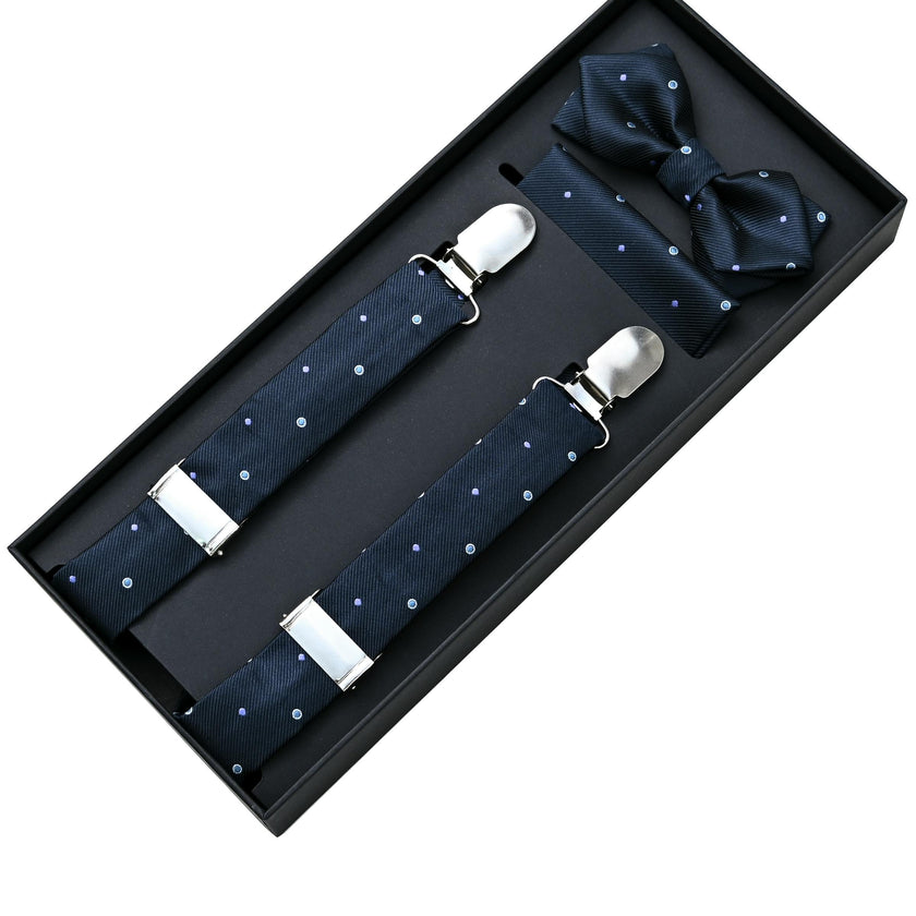 Navy Blue Dotted Suspenders Set