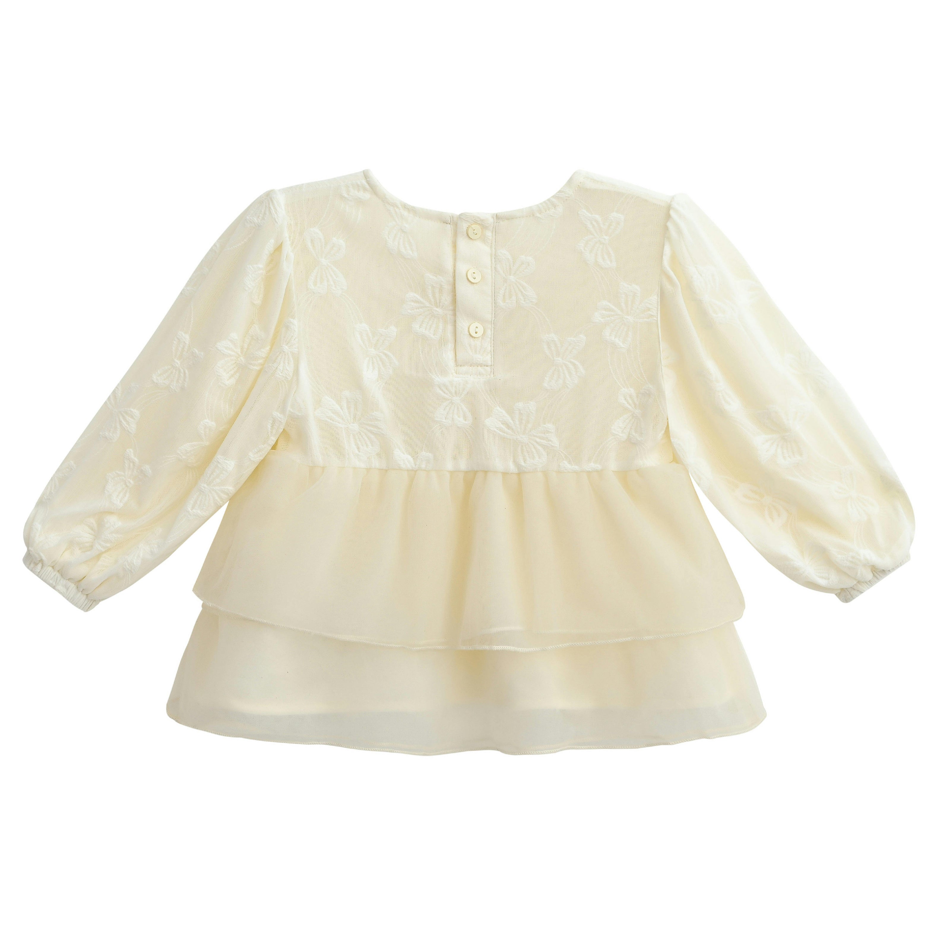 Cream Embroidered Ruffle Outfit with Bow Headband