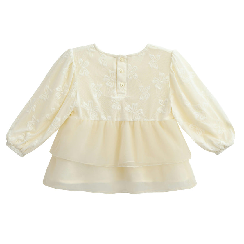 Cream Embroidered Ruffle Outfit with Bow Headband