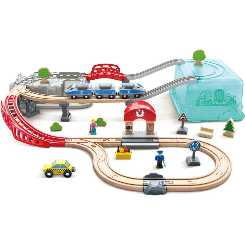 Wooden City Train Railway Bucket Playset