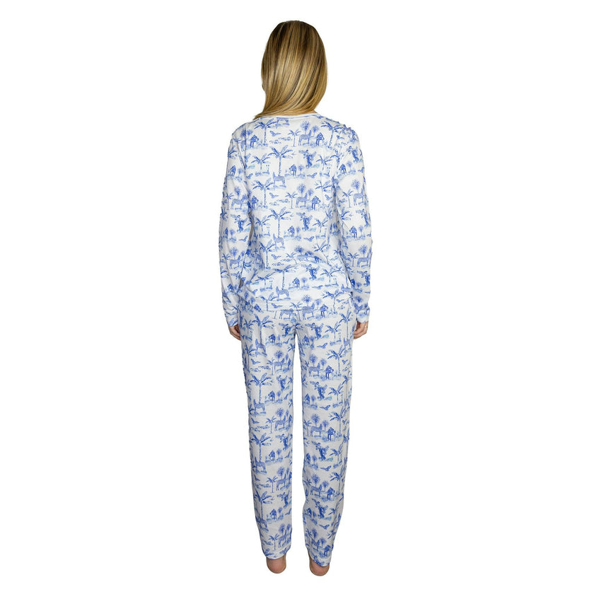 Women's Skydog Toile Blue Jersey Long PJ Set