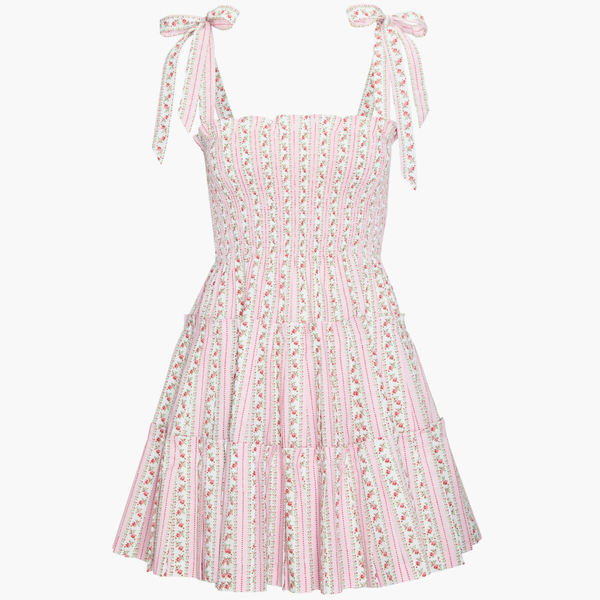 The Ribbon Charlotte Nap Dress - Pink Floral Dot Stripe