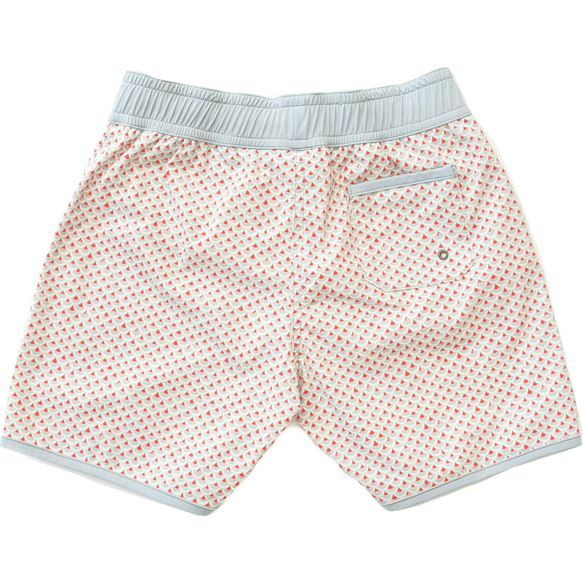 Swimshort Tommaso - Scales print in cloud grey and mandarin red