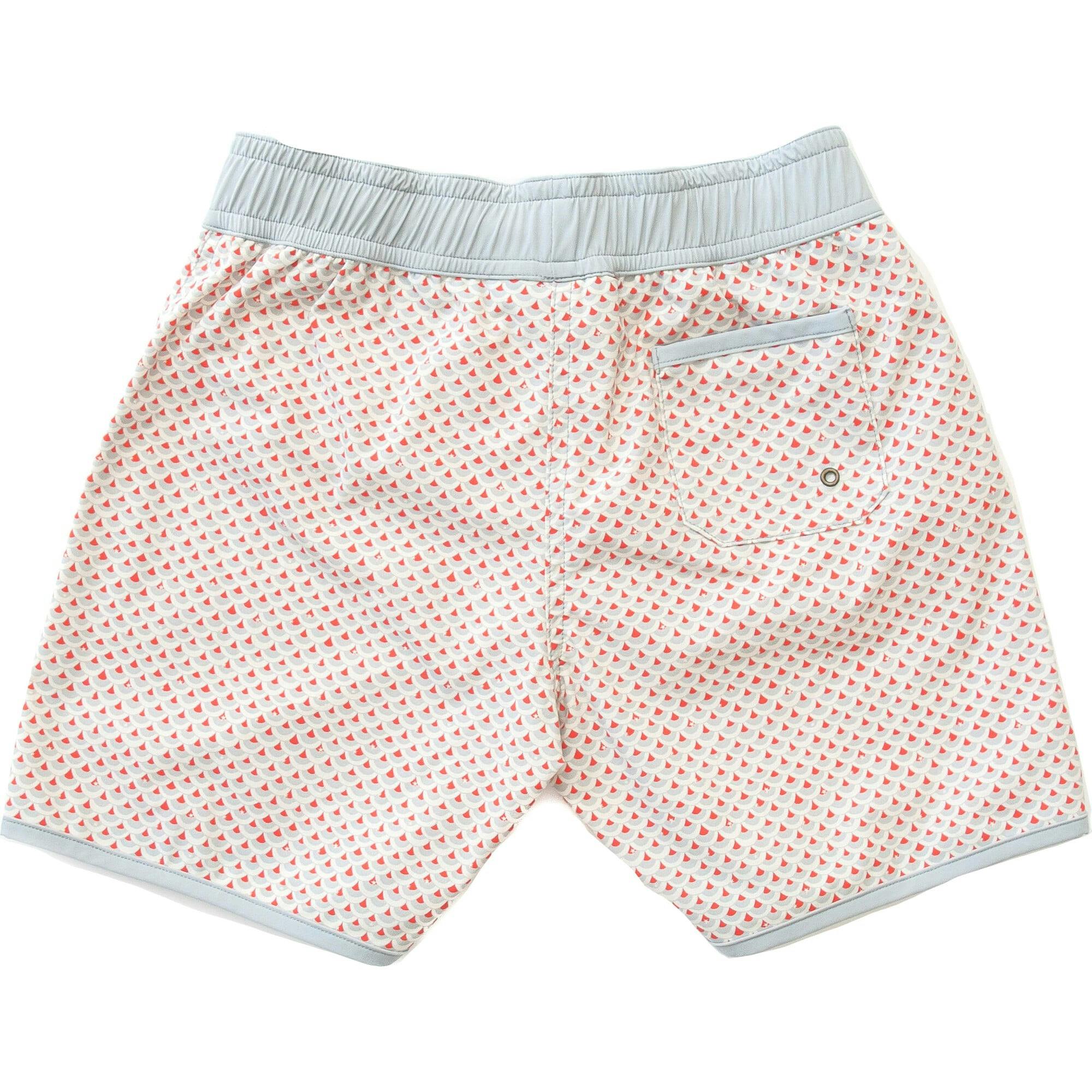 Swimshort Tommaso - Scales print in cloud grey and mandarin red